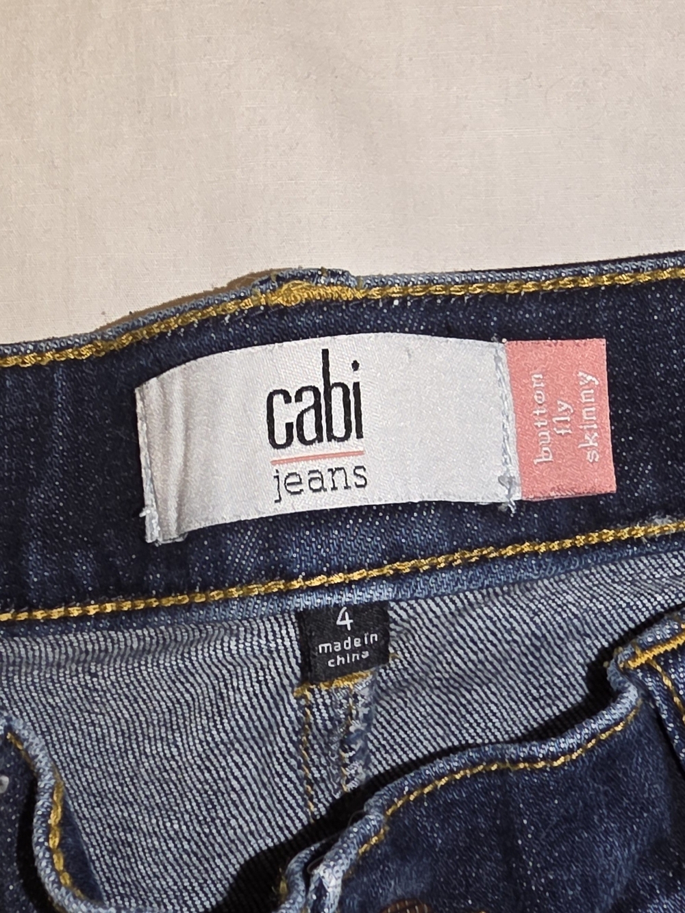 CAbi Dark Blue Skinny Jeans with Red Waistband Detail Button Fly sz 4 - Picture 3 of 3